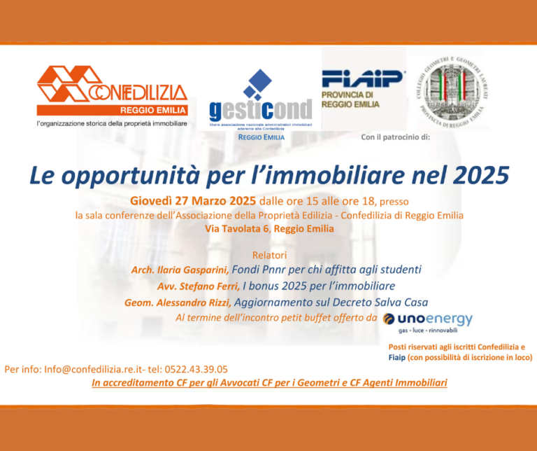 Scopri di più sull'articolo REGGIO EMILIA – 27/03/2025 | Le opportunità per l’immobiliare nel 2025